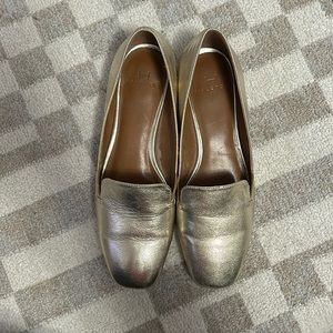 Halston Gold mini block heel dress loafers